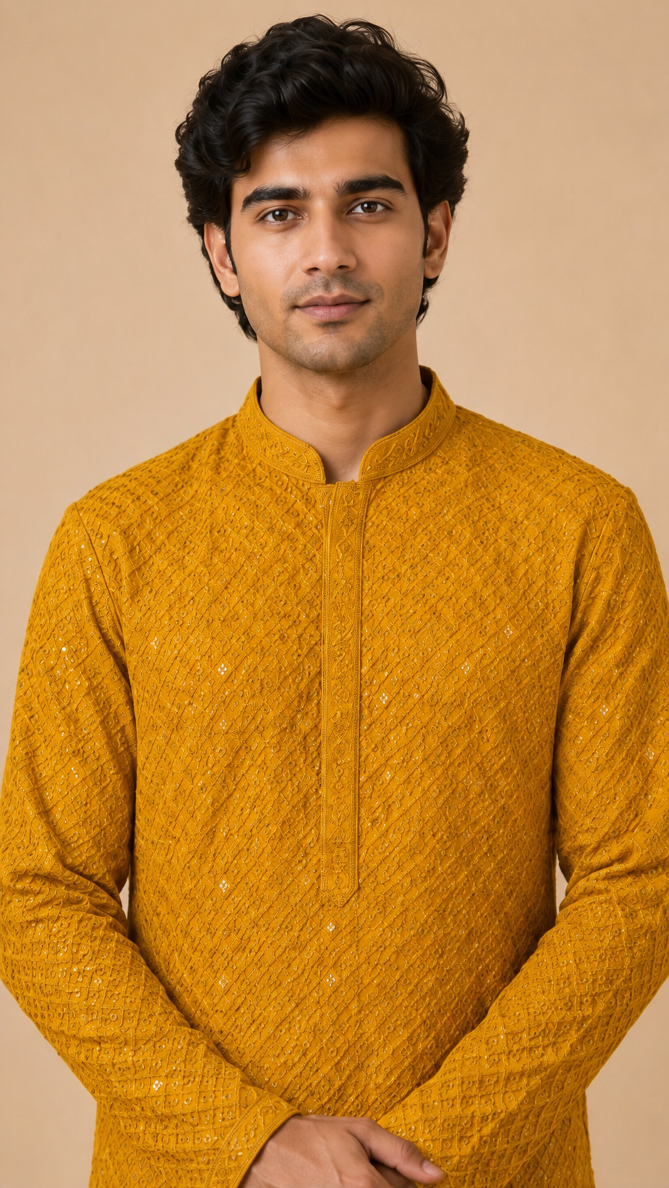 Mustard Chikankari Sequin Kurta Set