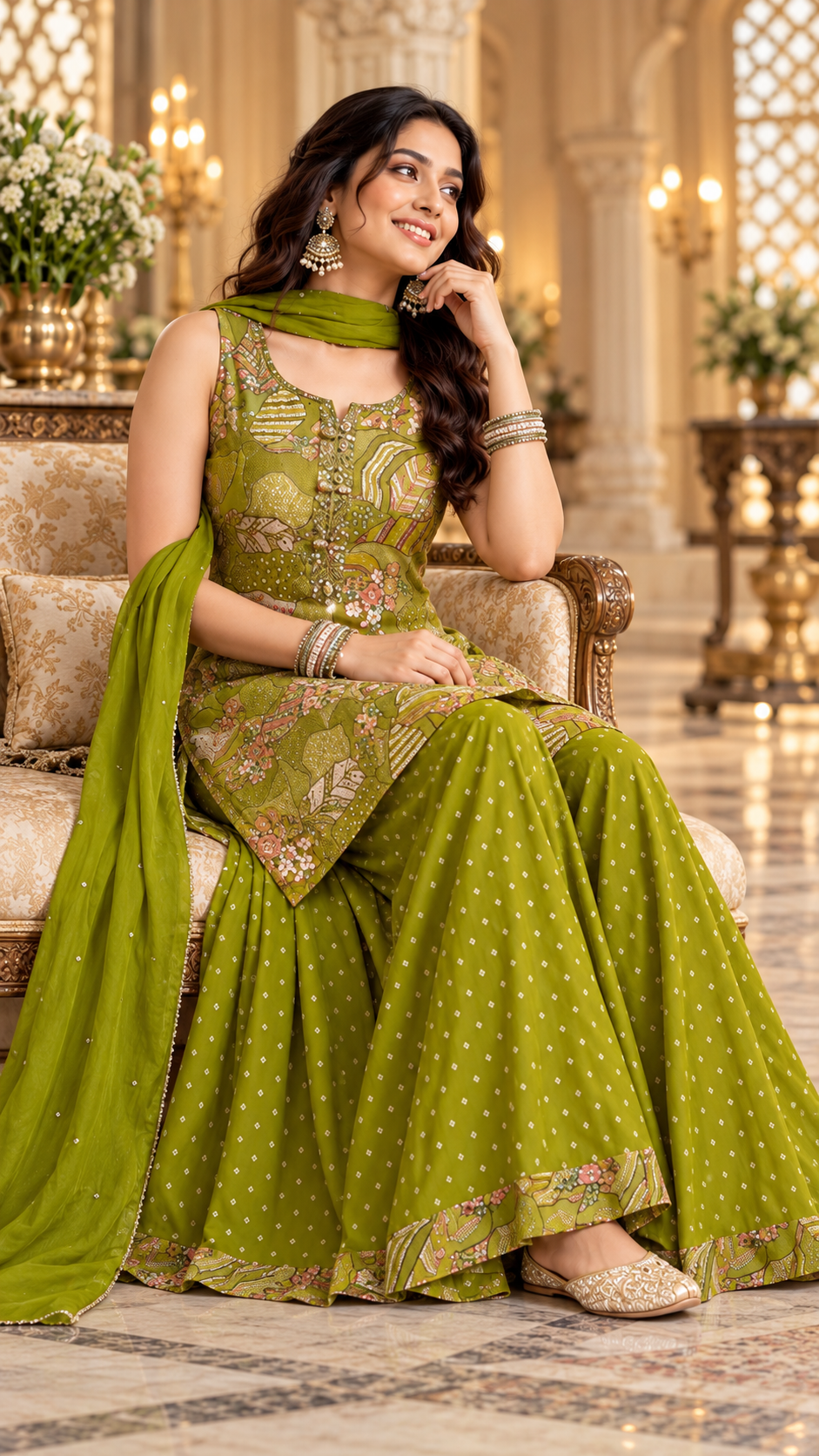 Green Silk Sharara suit