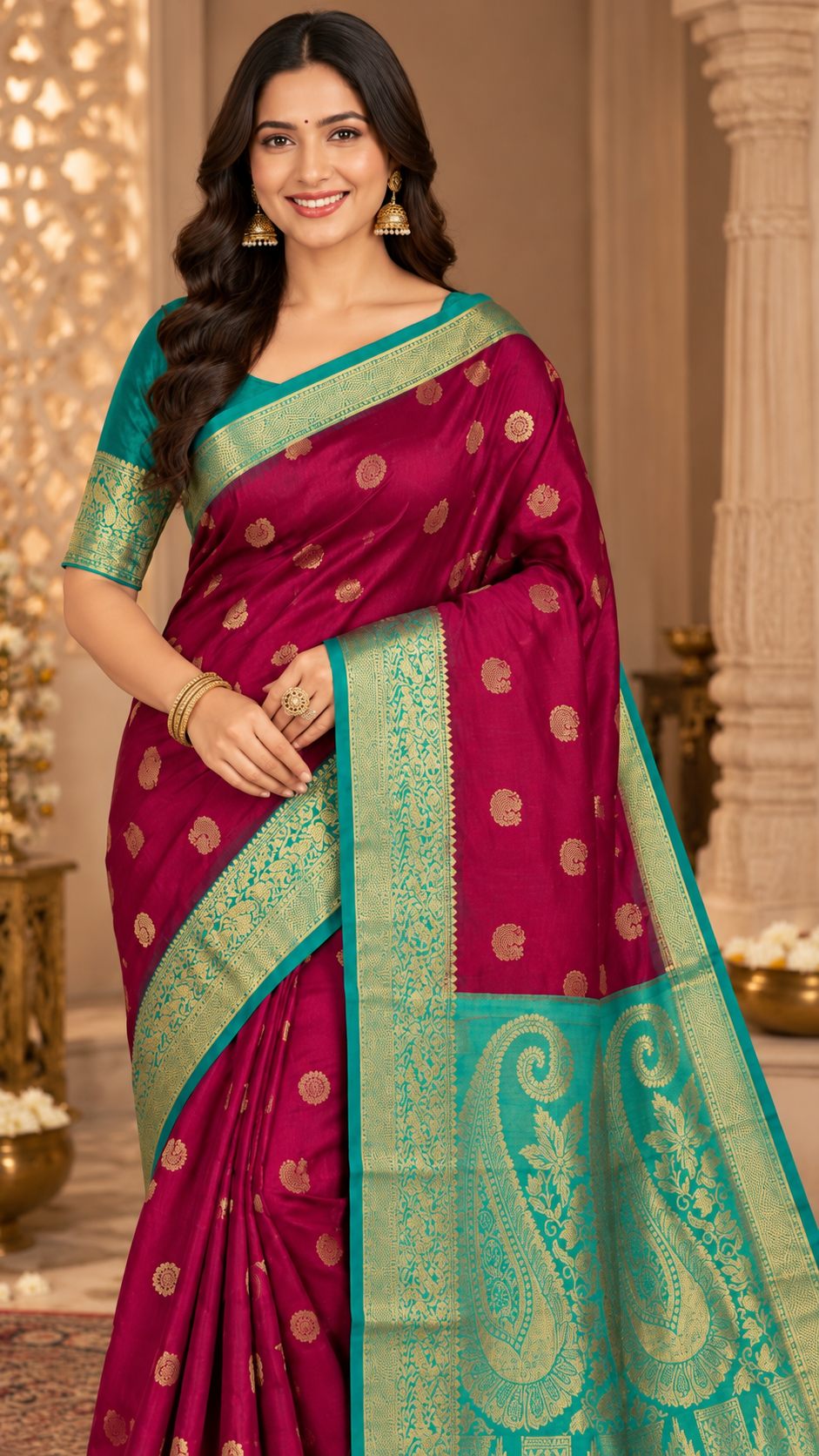 Wine Kanchi Silk Saree