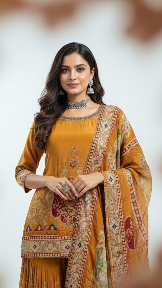 Mustard Heritage Sharara Set