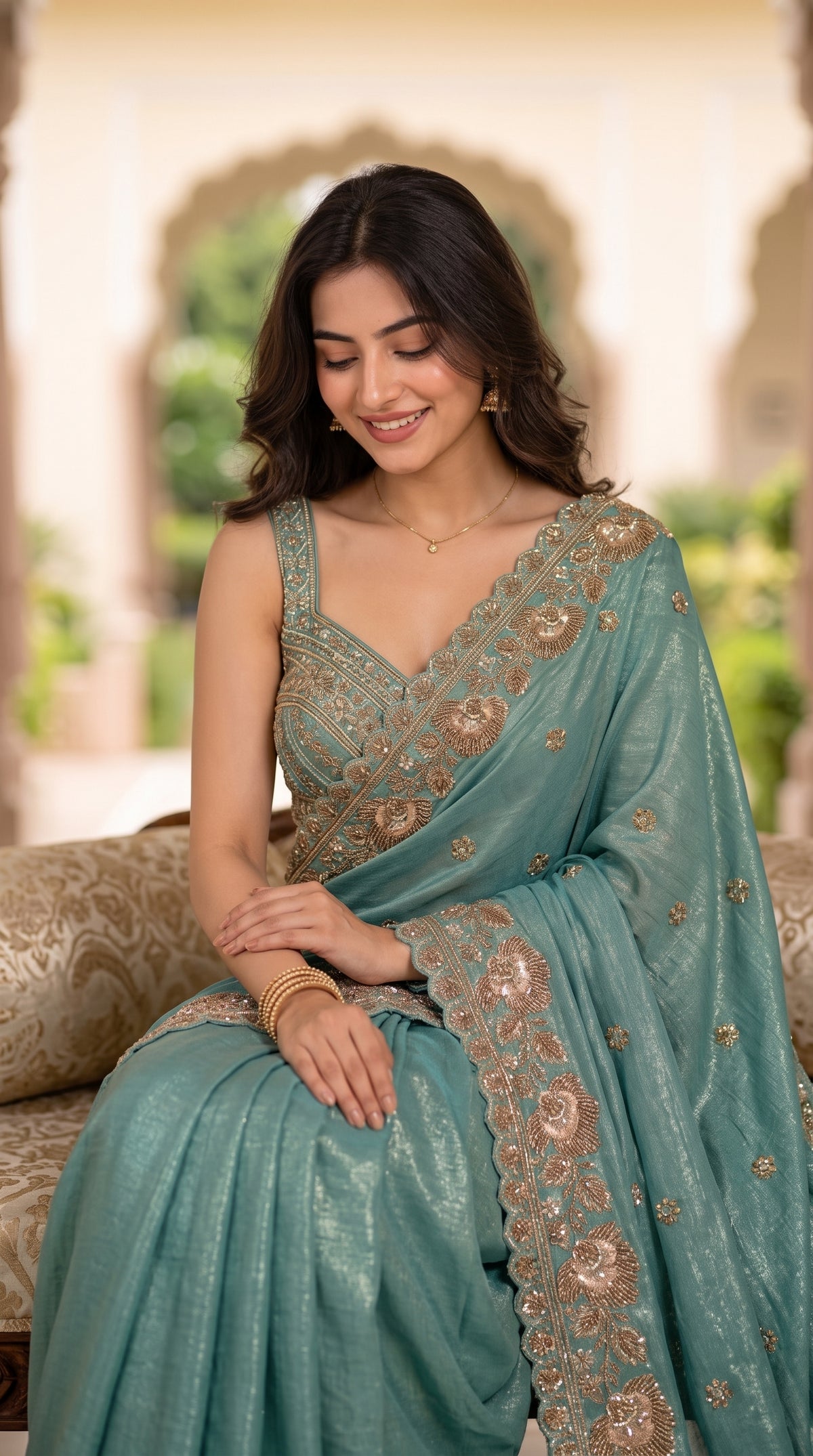 Turquoise Shimmer Crepe Silk Saree
