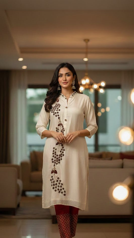 Ivory Maroon Peacock Suit