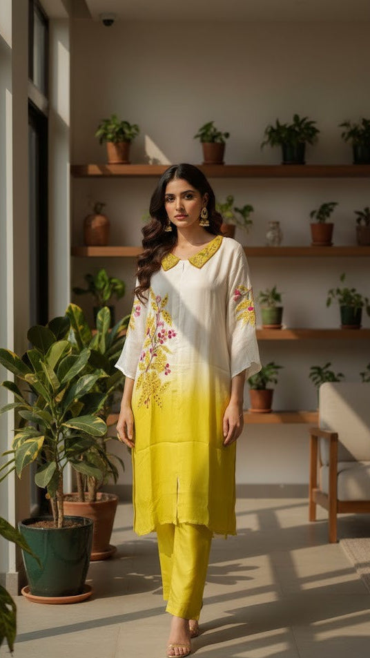 Lemon Ombre Embroidered Co-ord Set