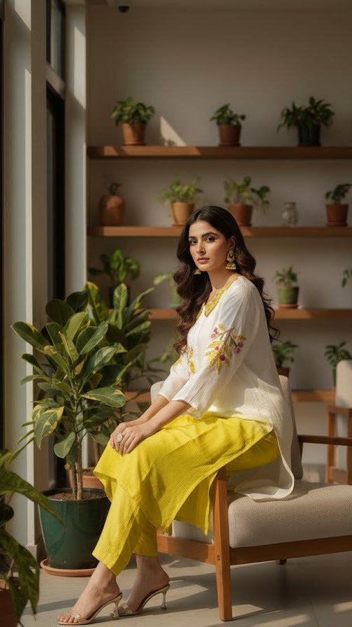 Lemon Ombre Embroidered Co-ord Set