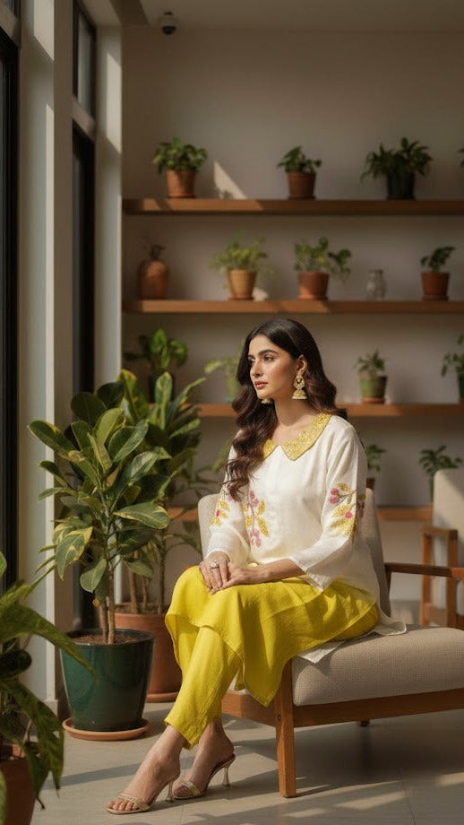 Lemon Ombre Embroidered Co-ord Set