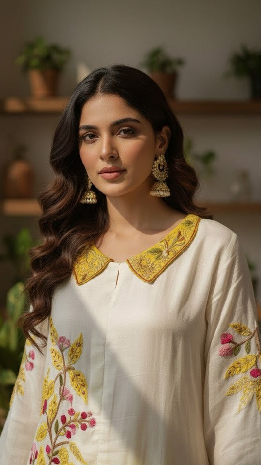 Lemon Ombre Embroidered Co-ord Set