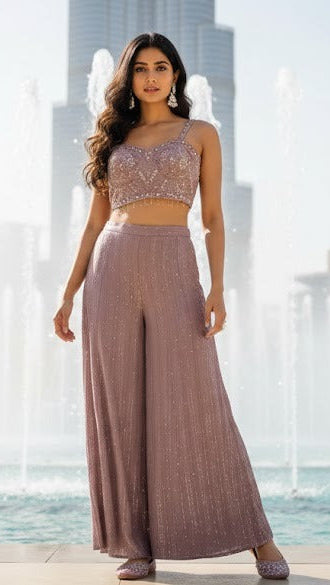 Lavender Embroidery Croptop Sharara