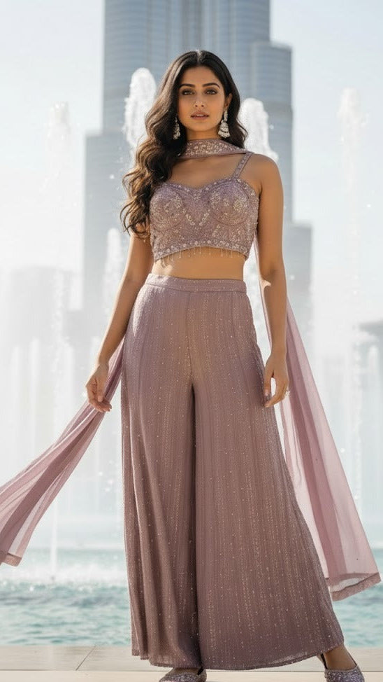 Lavender Embroidery Croptop Sharara