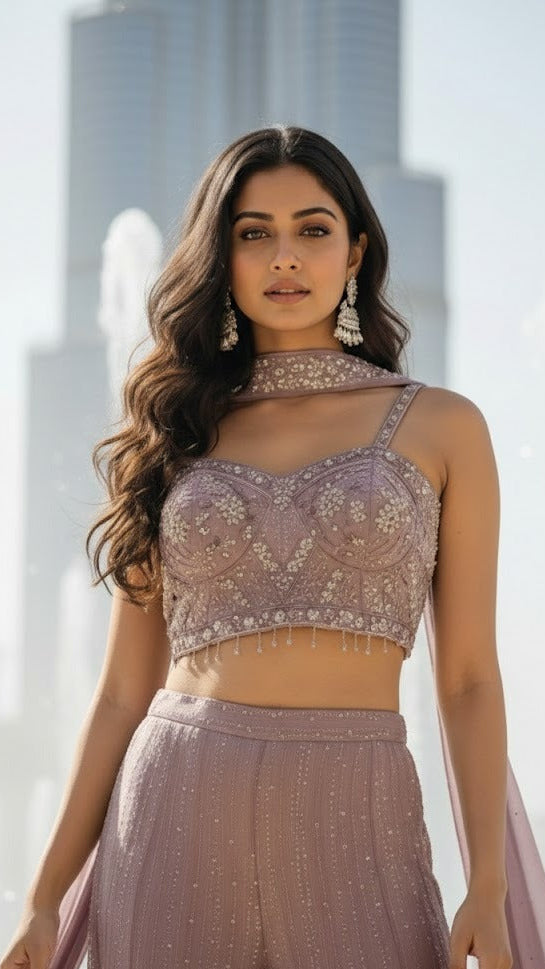 Lavender Embroidery Croptop Sharara
