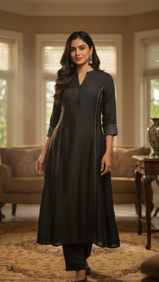 Black Crepe Anarkali Gown