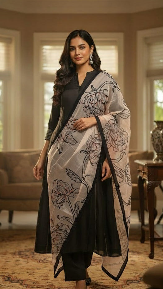 Black Crepe Anarkali Gown