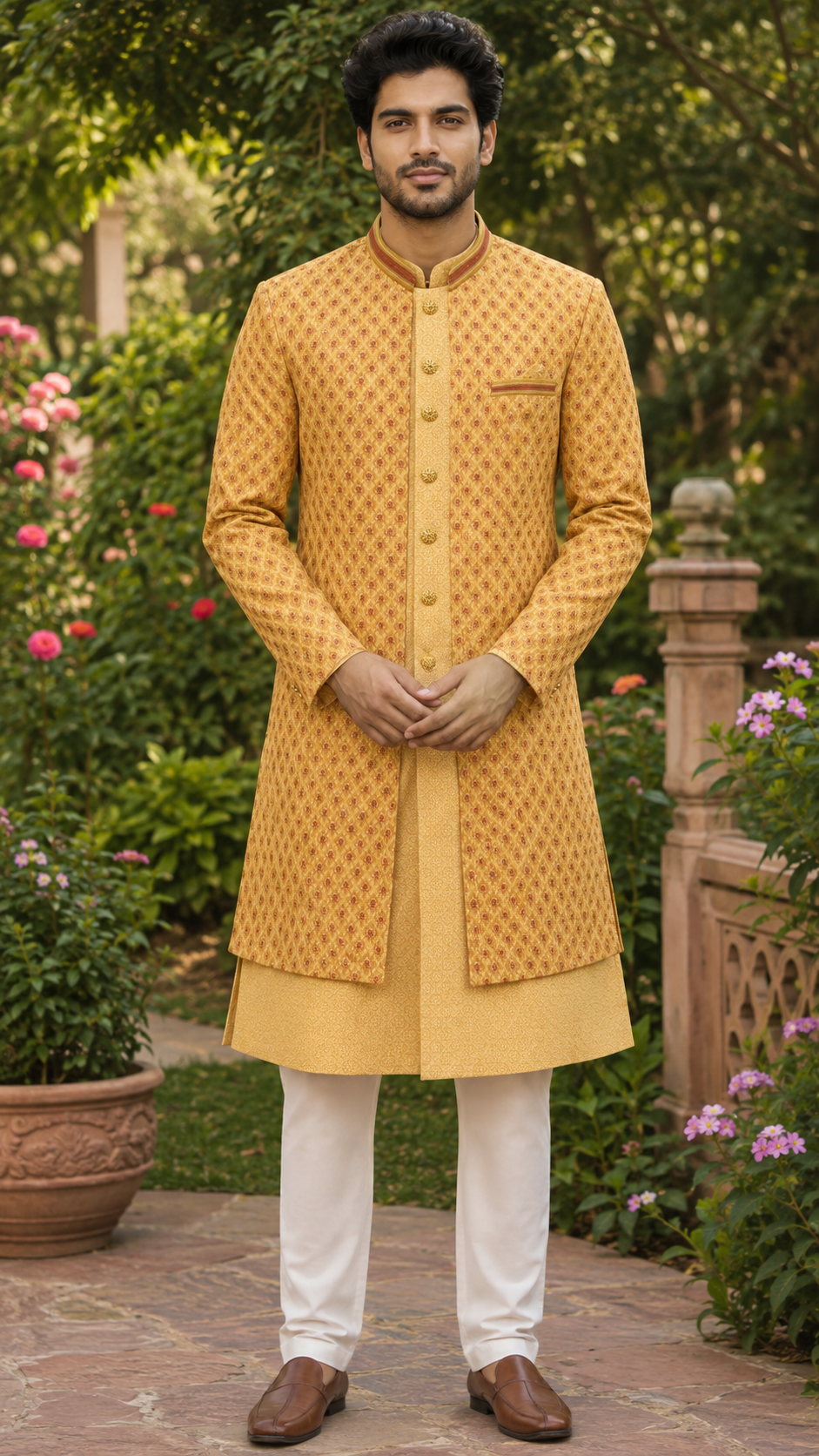 Mustard Silk Indo Western Suit