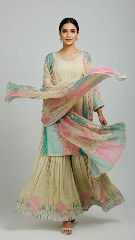 Abstract Pastel Sharara Suit