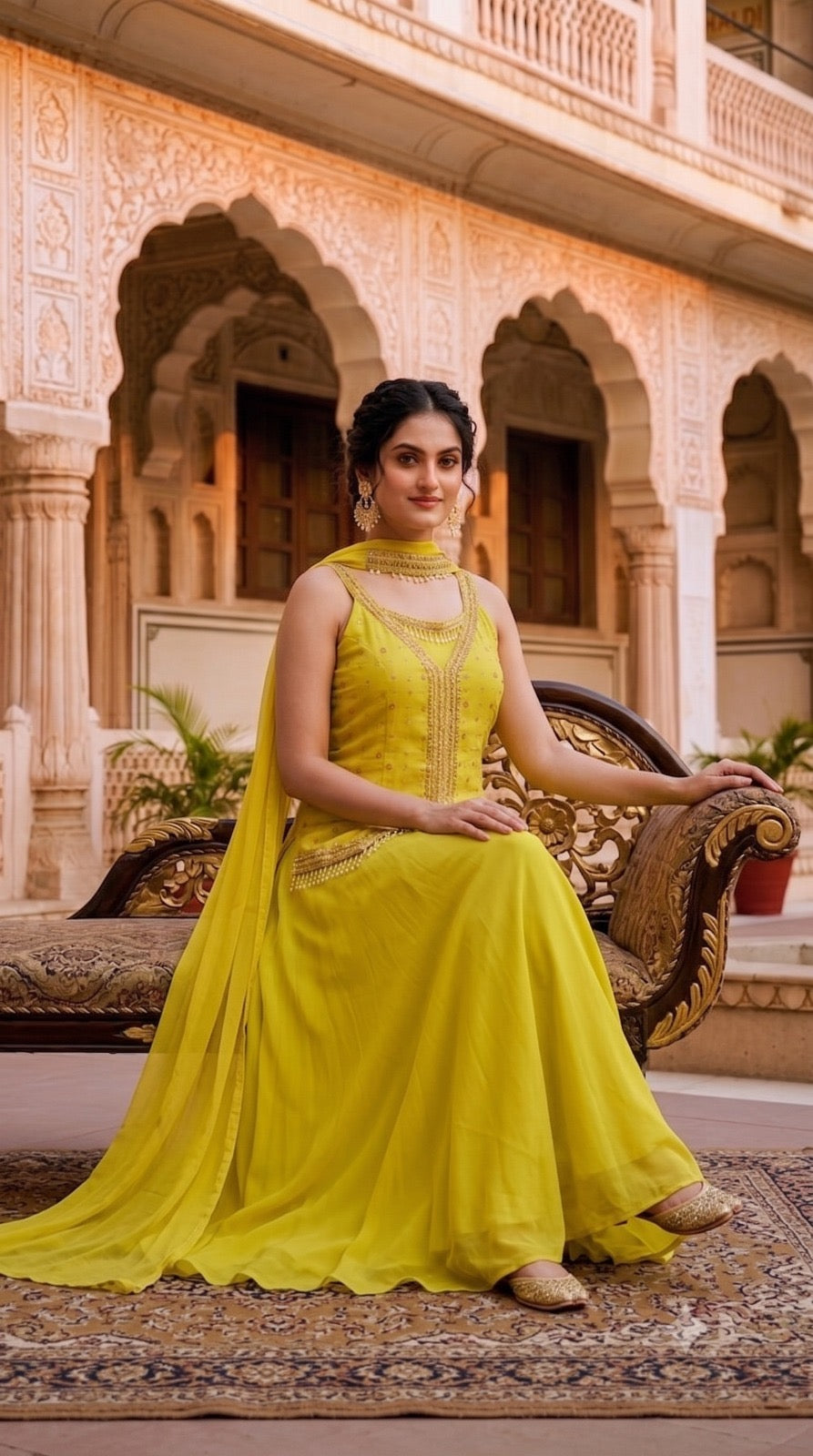 Yellow Chinon Silk Sharara Suit