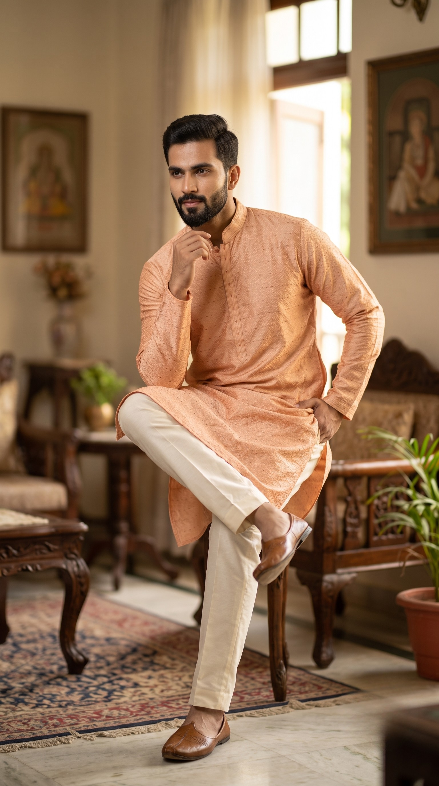 Peach Silk Kurta Set