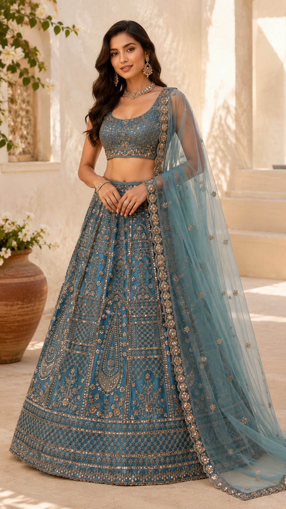 Blue Embroidered Lehenga