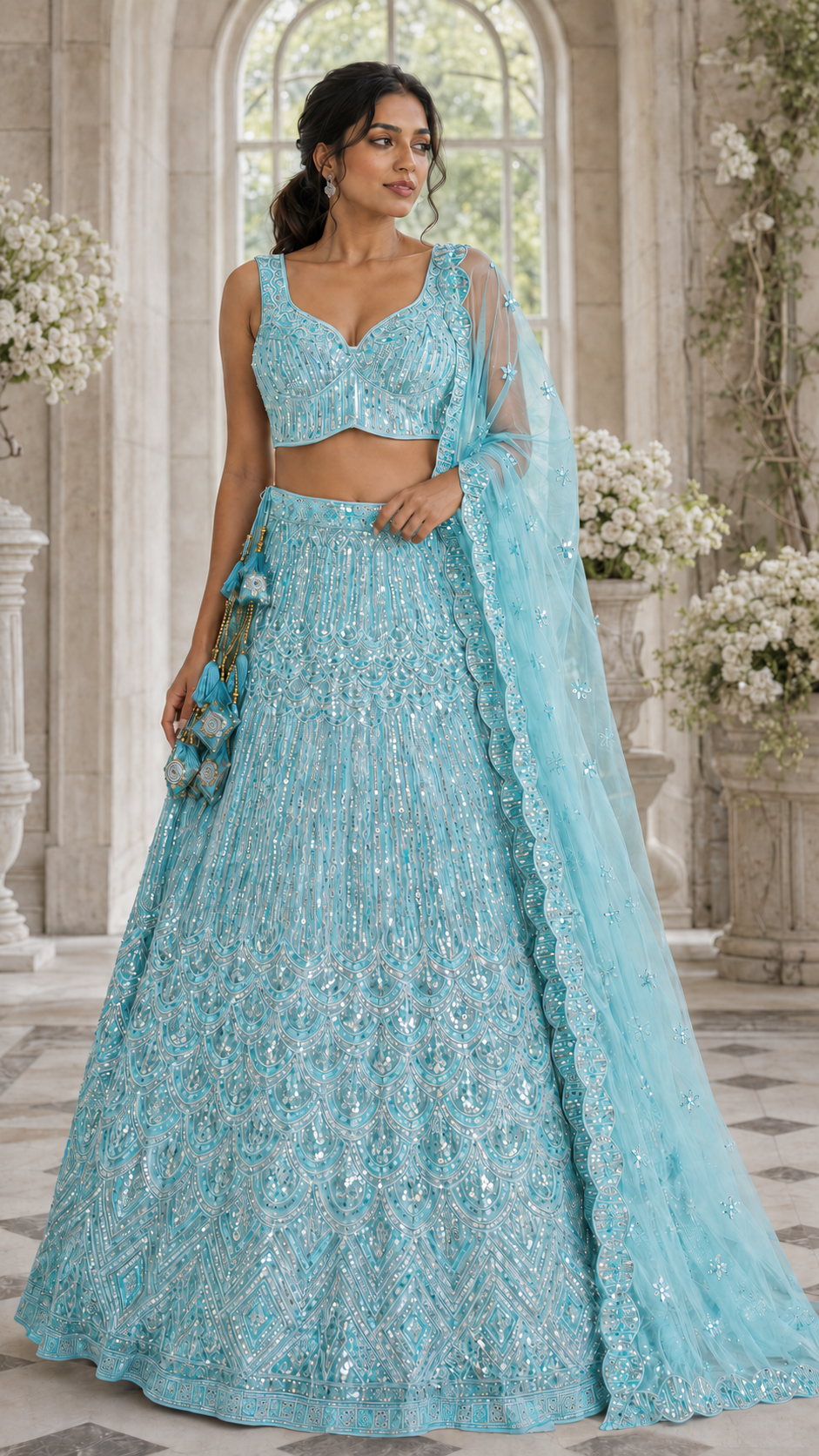 Light Blue Embroidered Lehenga