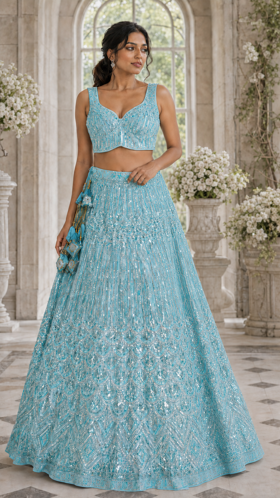 Light Blue Embroidered Lehenga