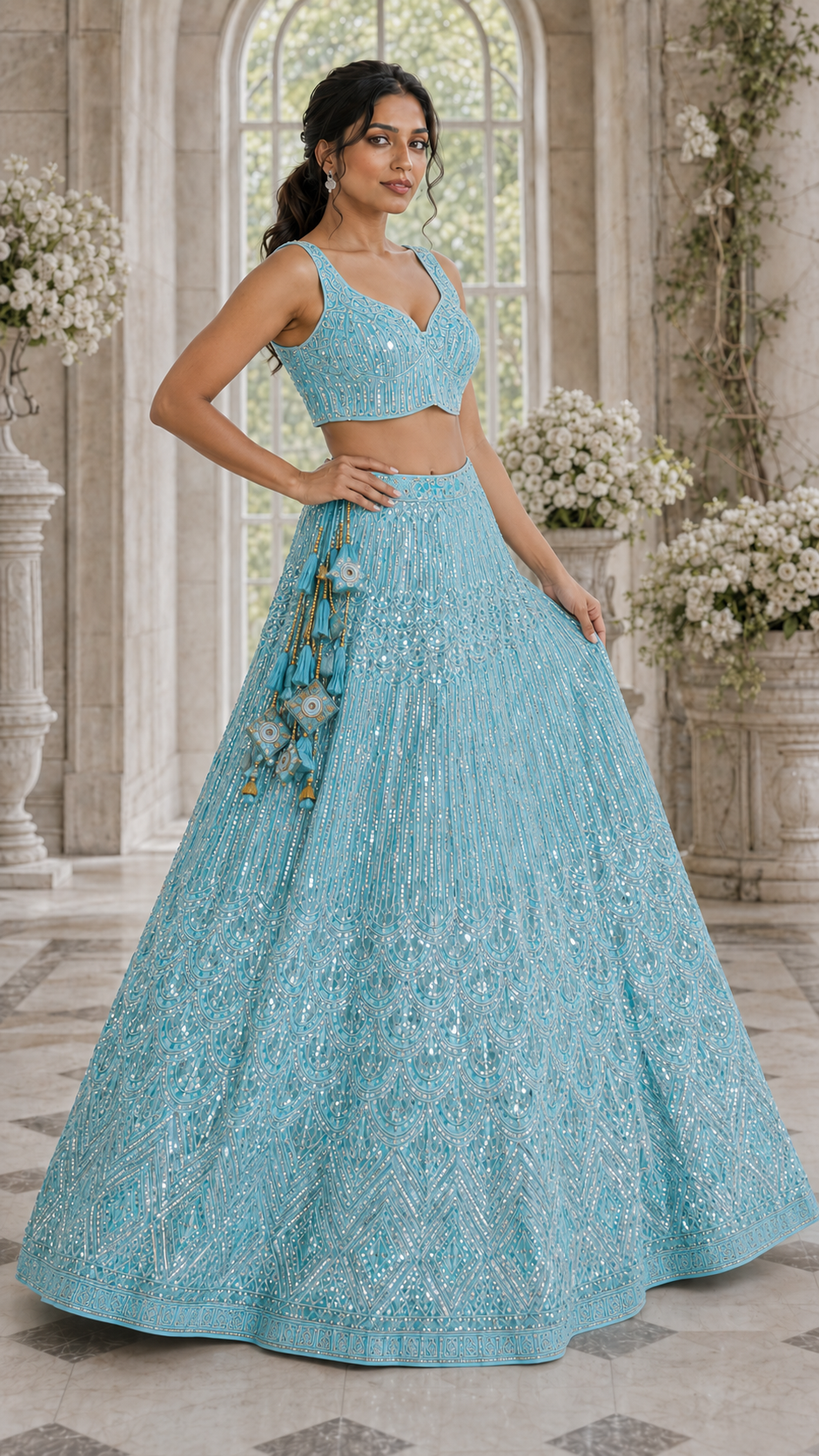 Light Blue Embroidered Lehenga