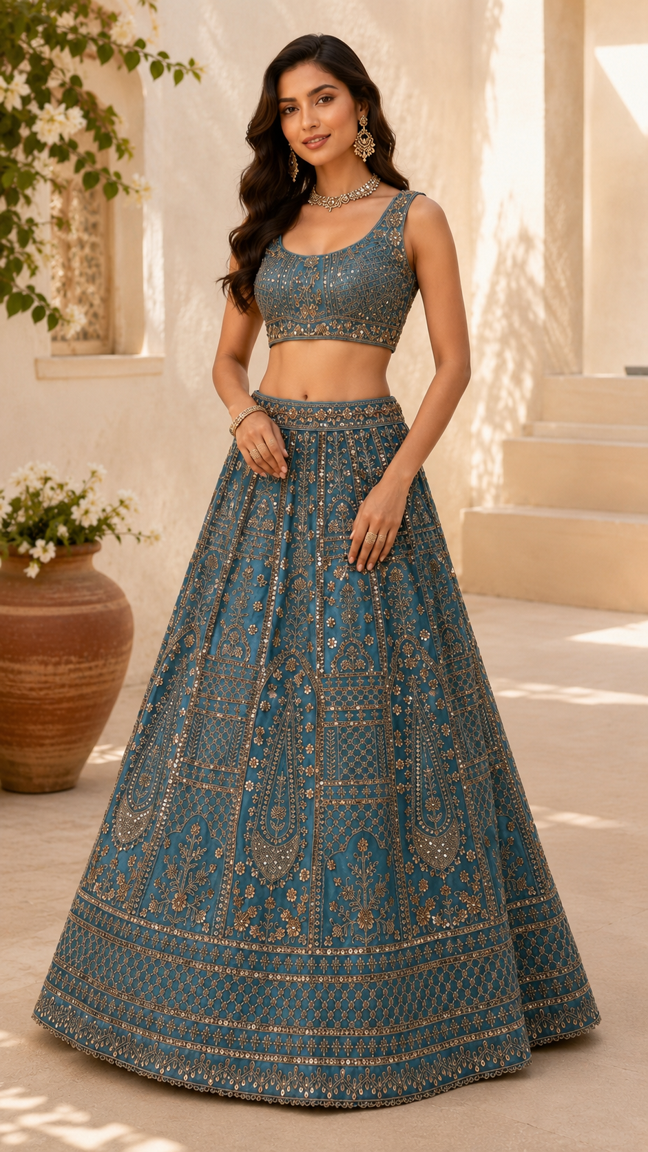 Blue Embroidered Lehenga