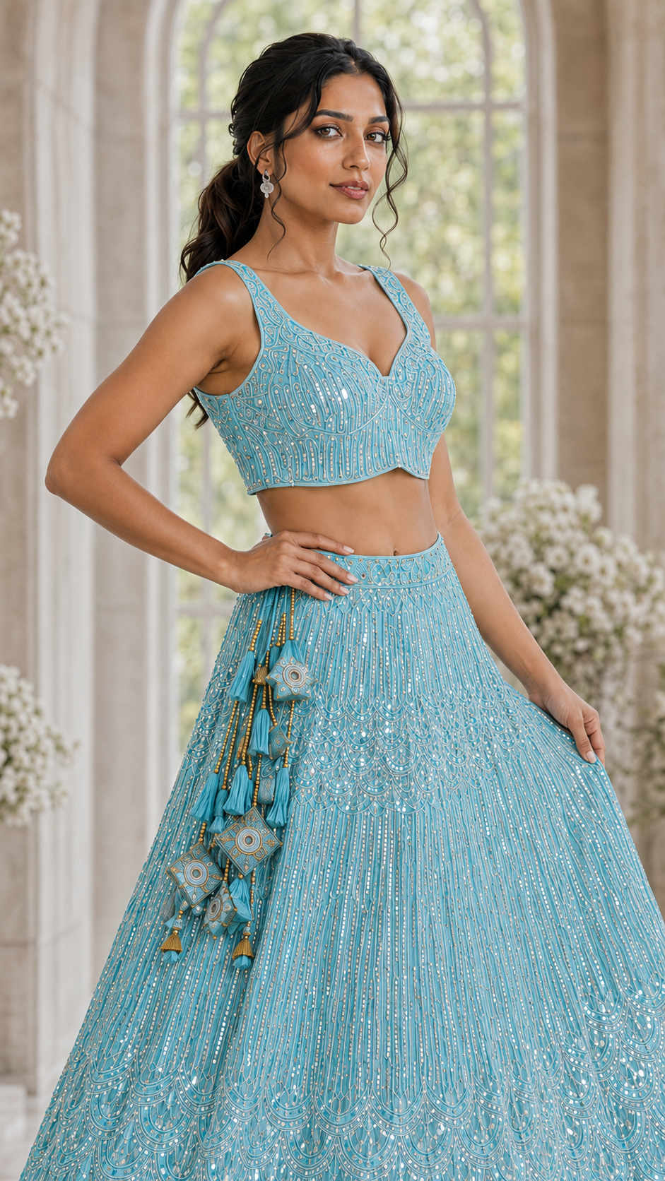 Light Blue Embroidered Lehenga