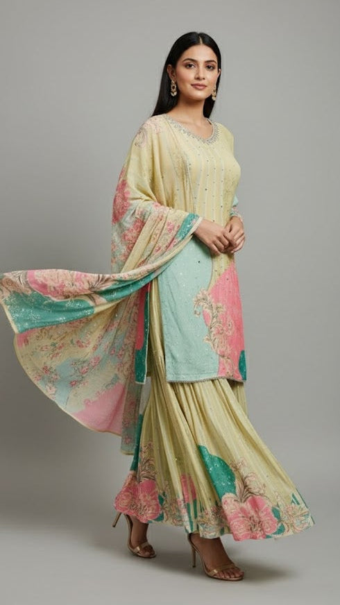 Abstract Pastel Sharara Suit
