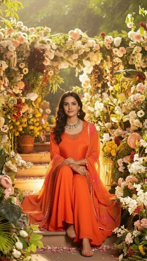 Orange Floral Sharara Suit
