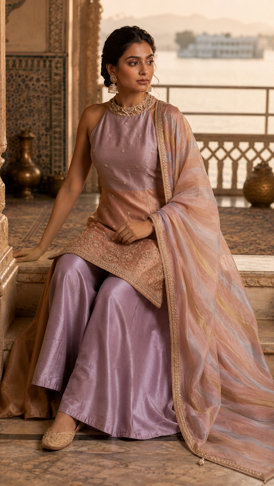 Mauve Tissue Silk Sharara Suit