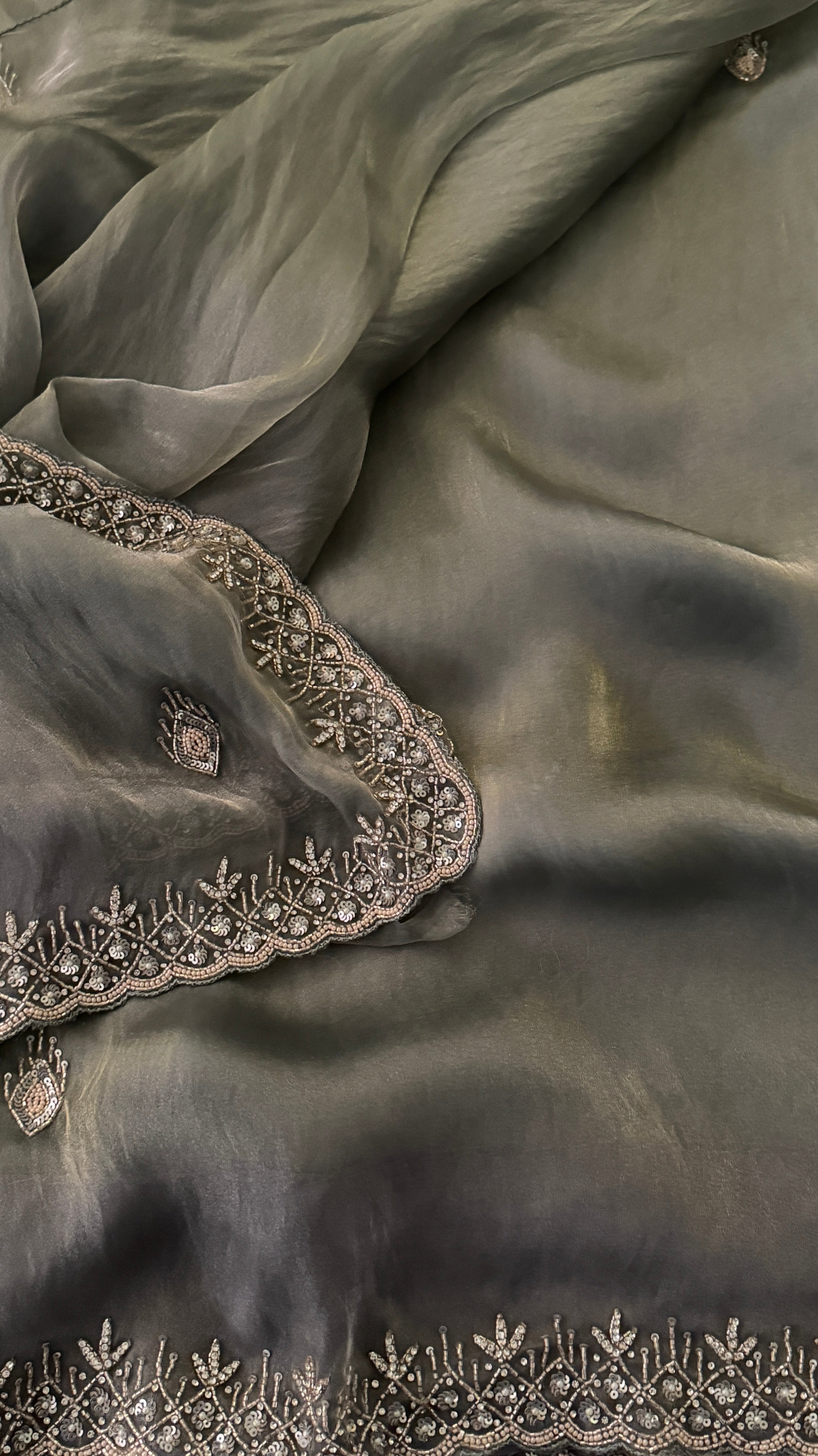 Grey Shimmer Organza Fancy Saree
