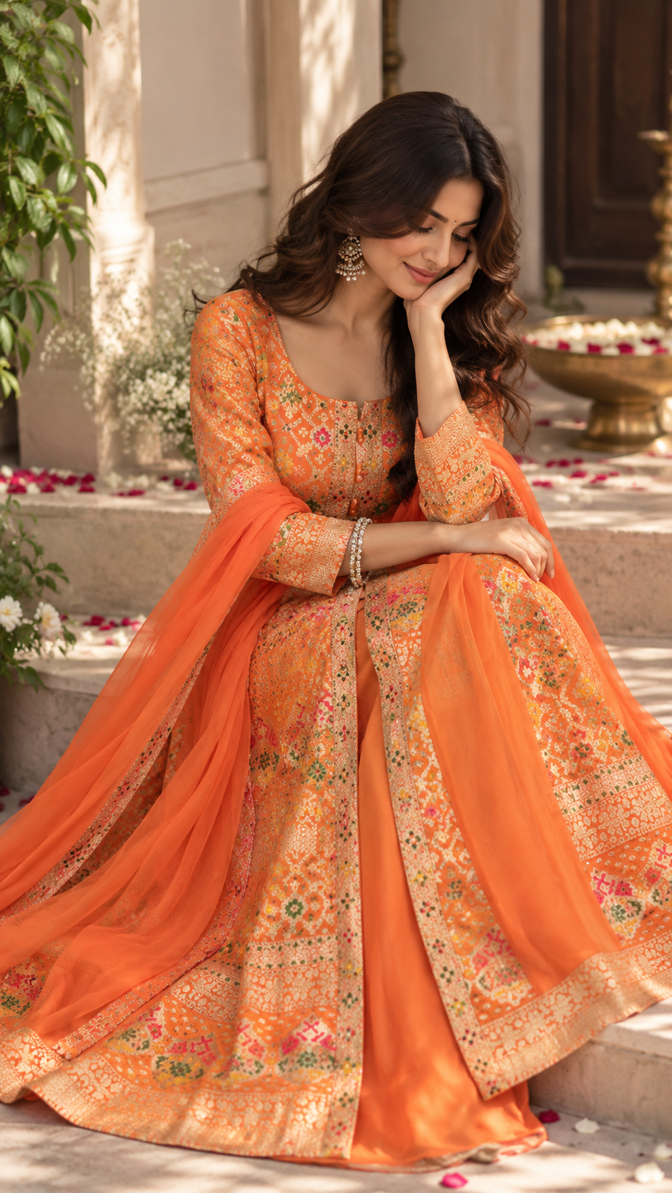 Orange Georgette Anarkali Suit