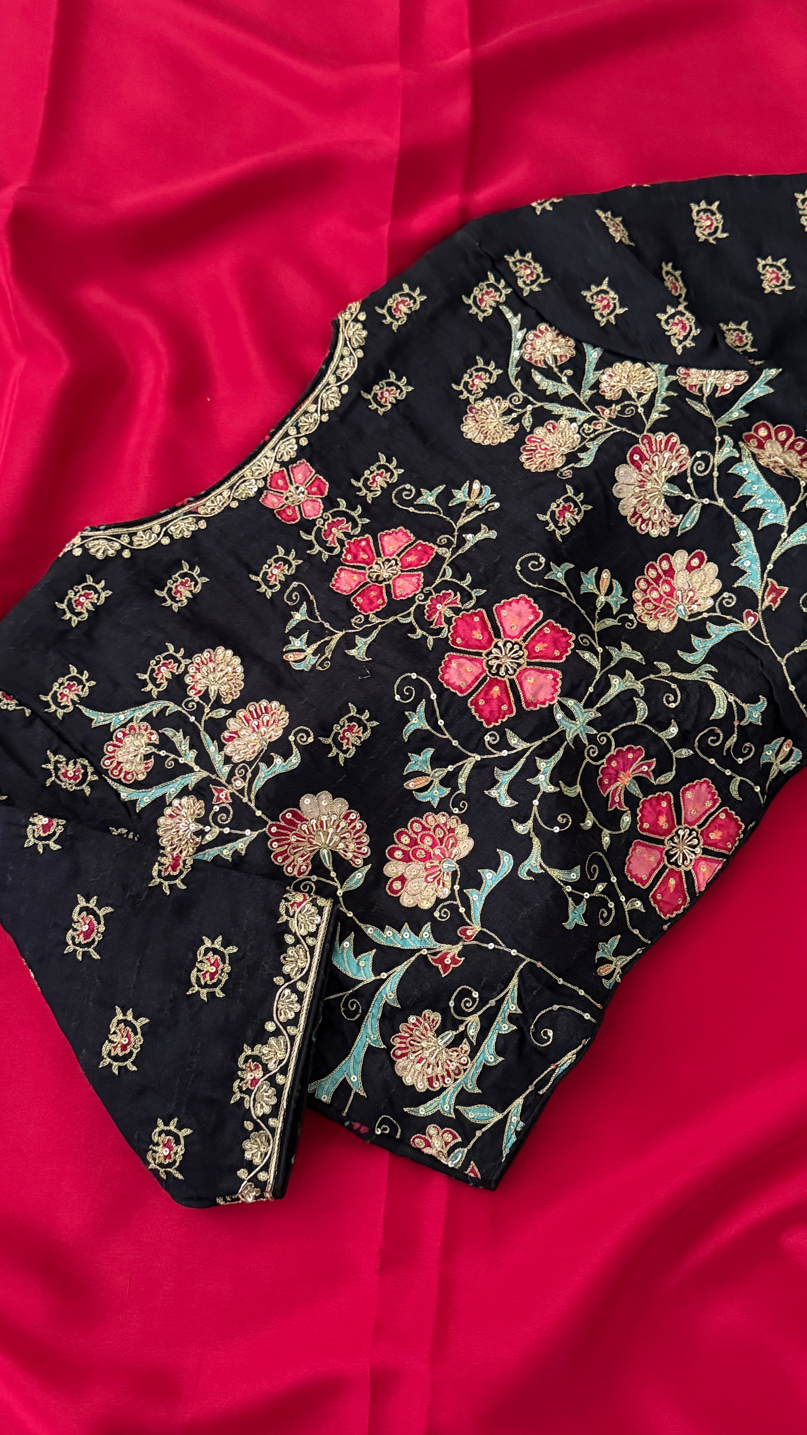 Black Printed Floral Buti Blouse