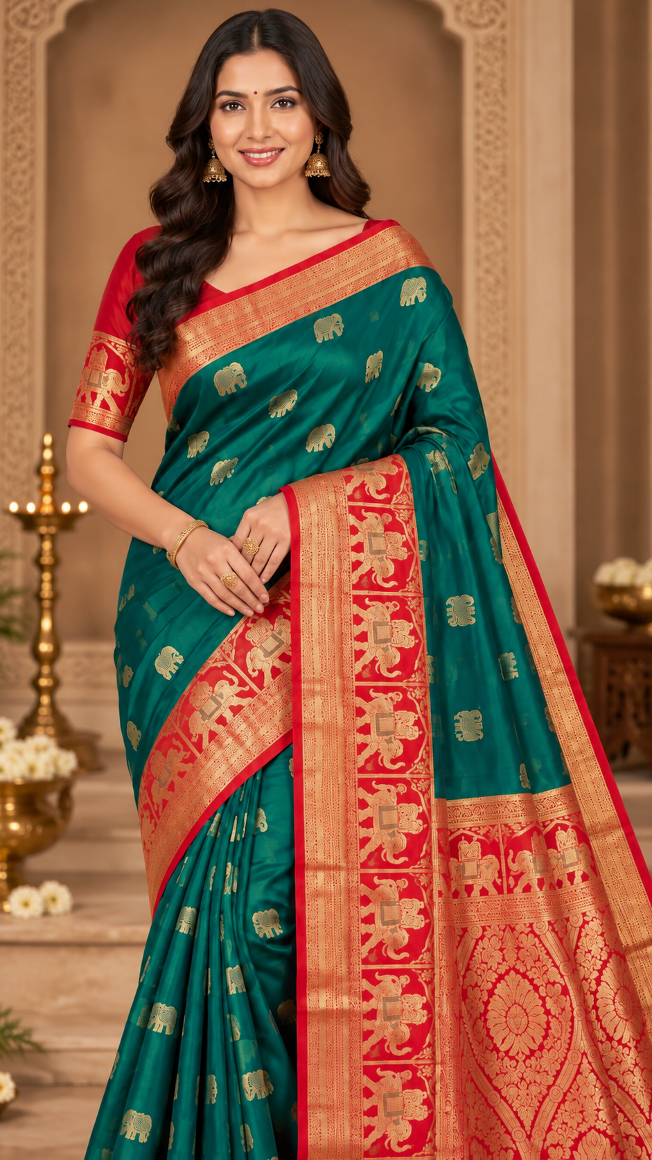 Peacock Green Kanchi Silk Saree