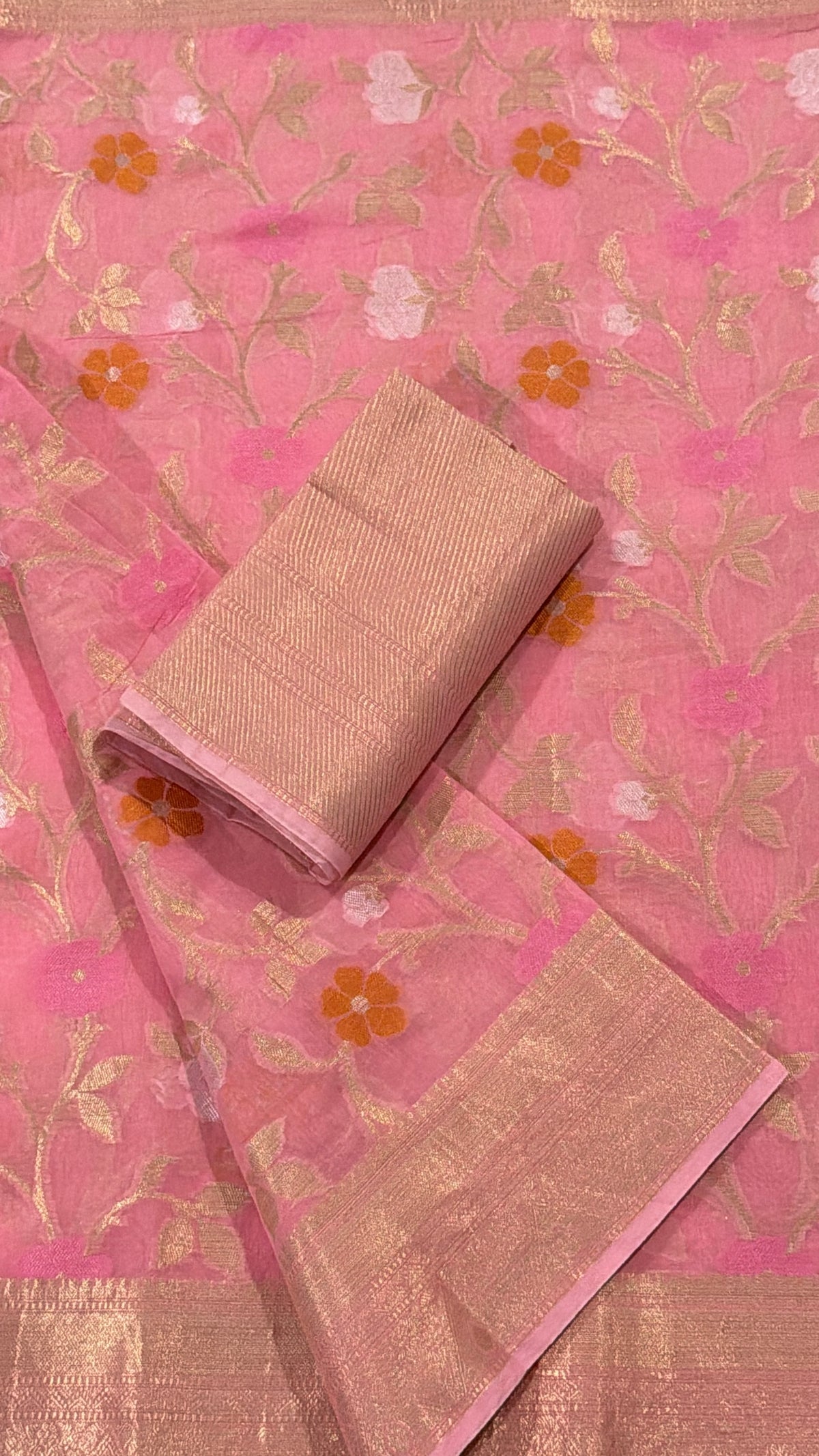 Pink chanderi Silk Saree