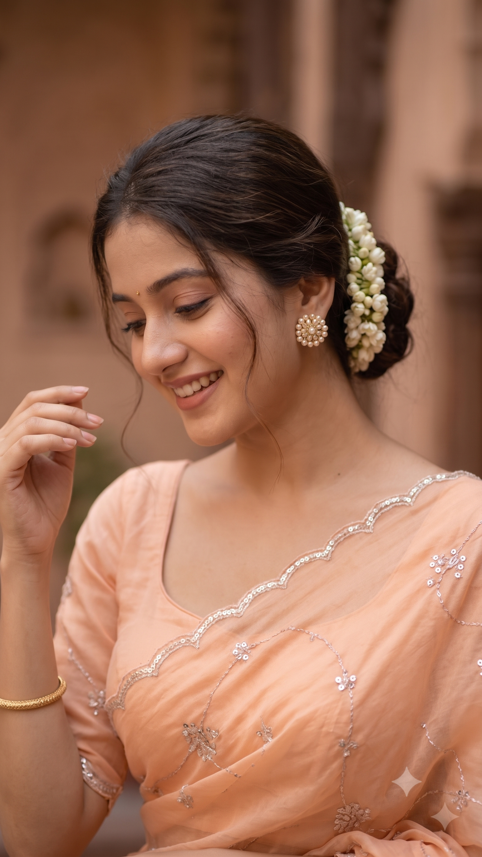 Peach Glass Organza Fancy Saree