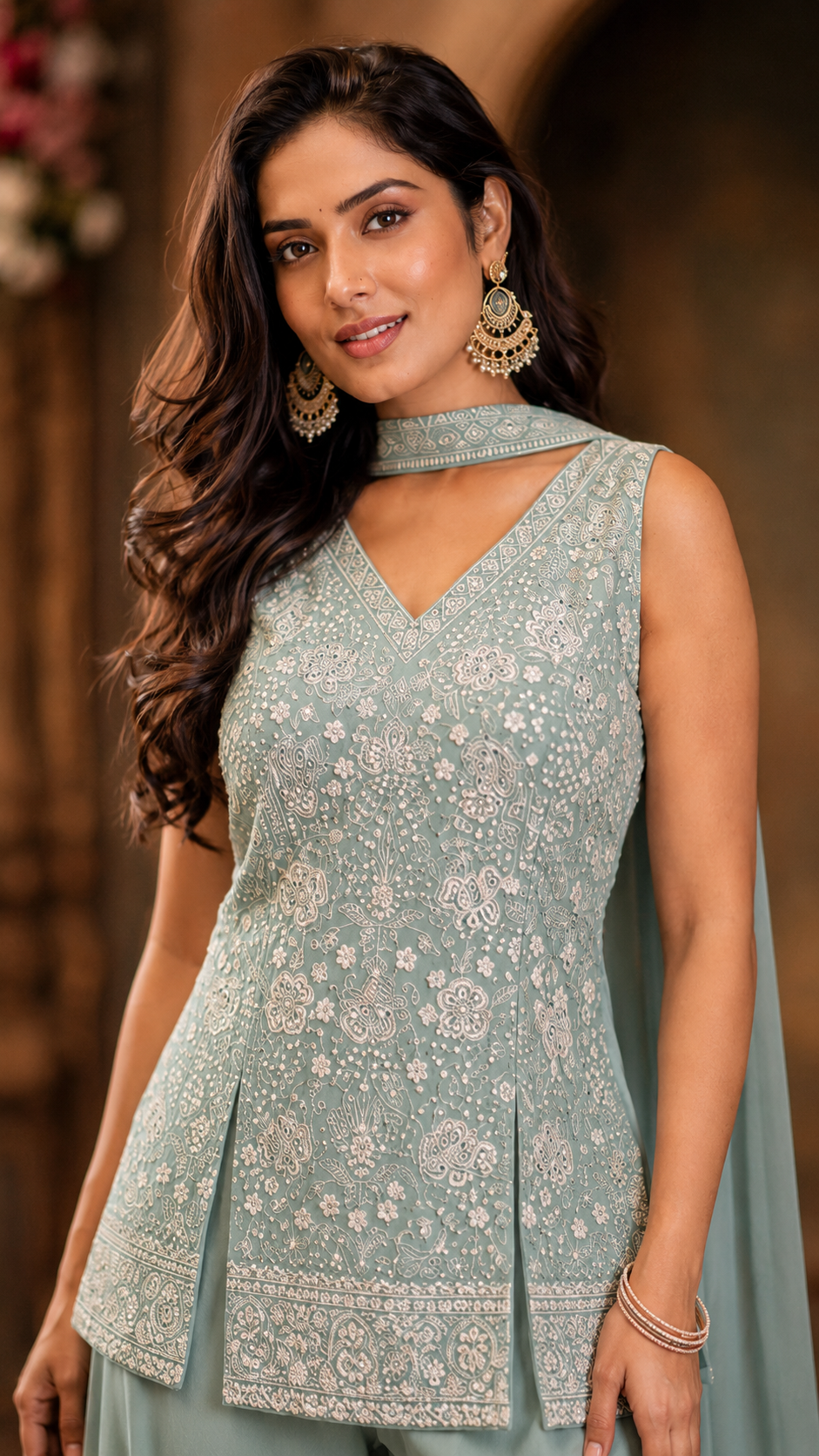 Sea Green Georgette Sharara Suit