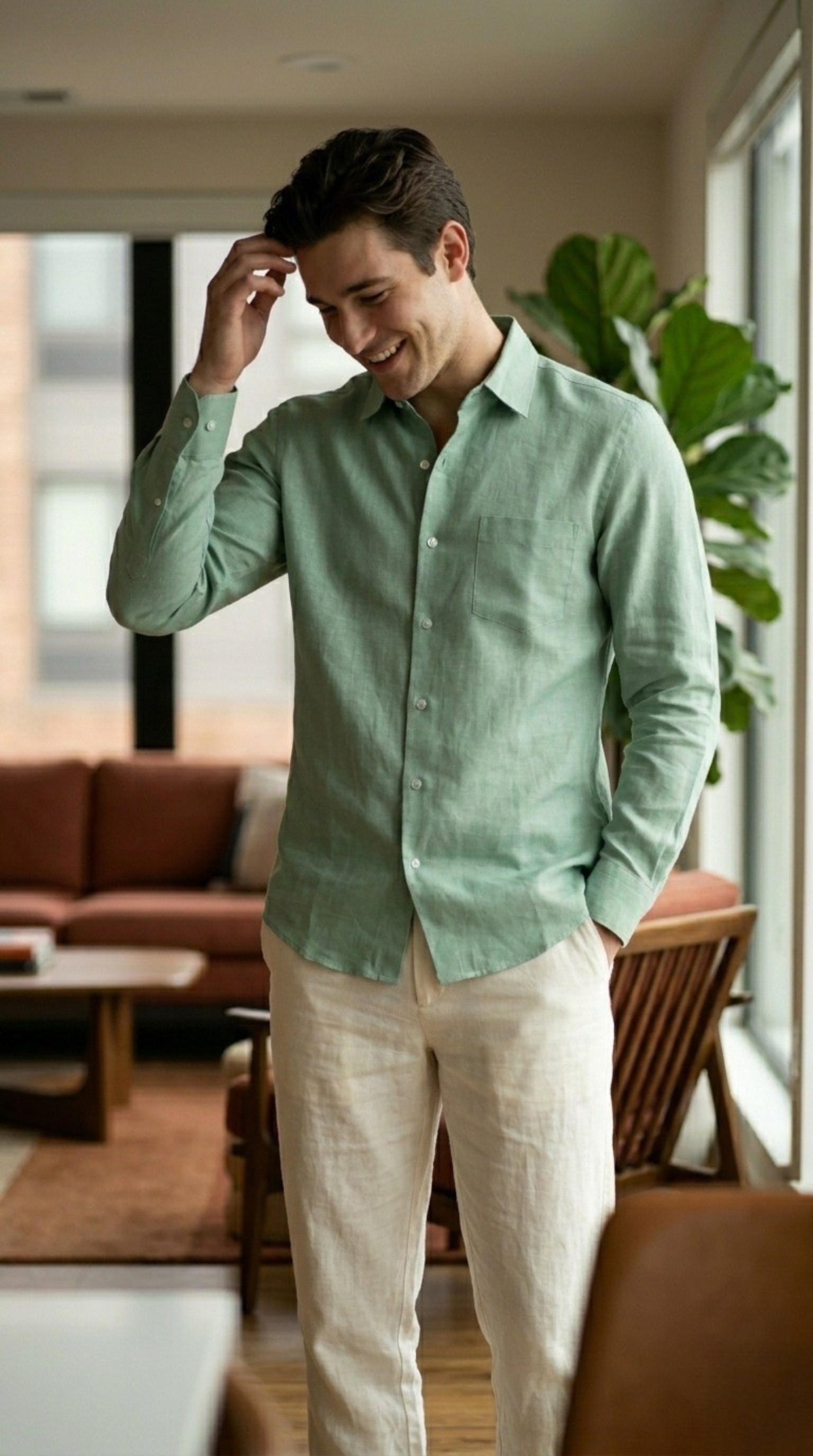 Teal Green Linen Shirt