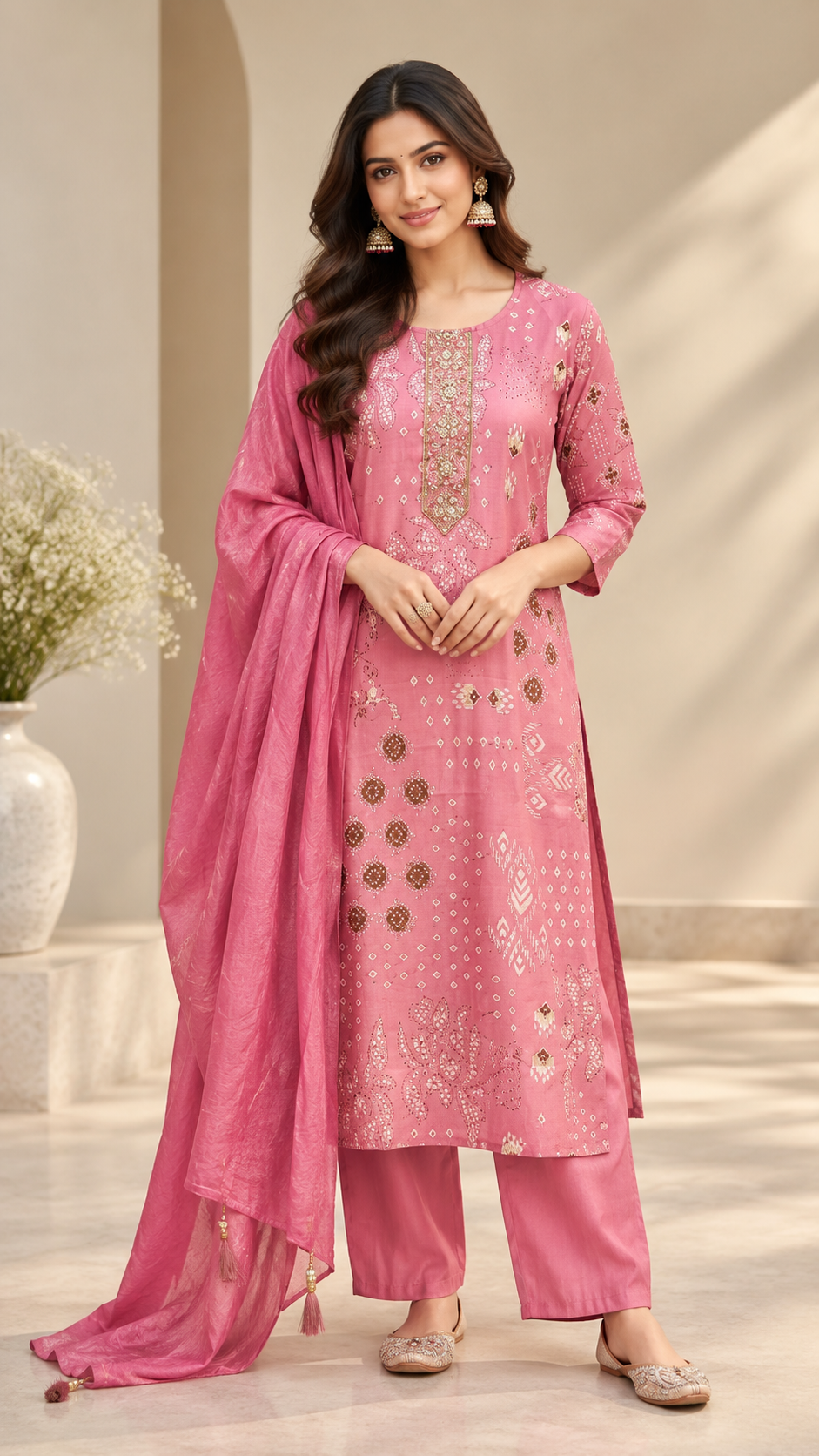 Pink Silk Cotton Straight Cut Suit