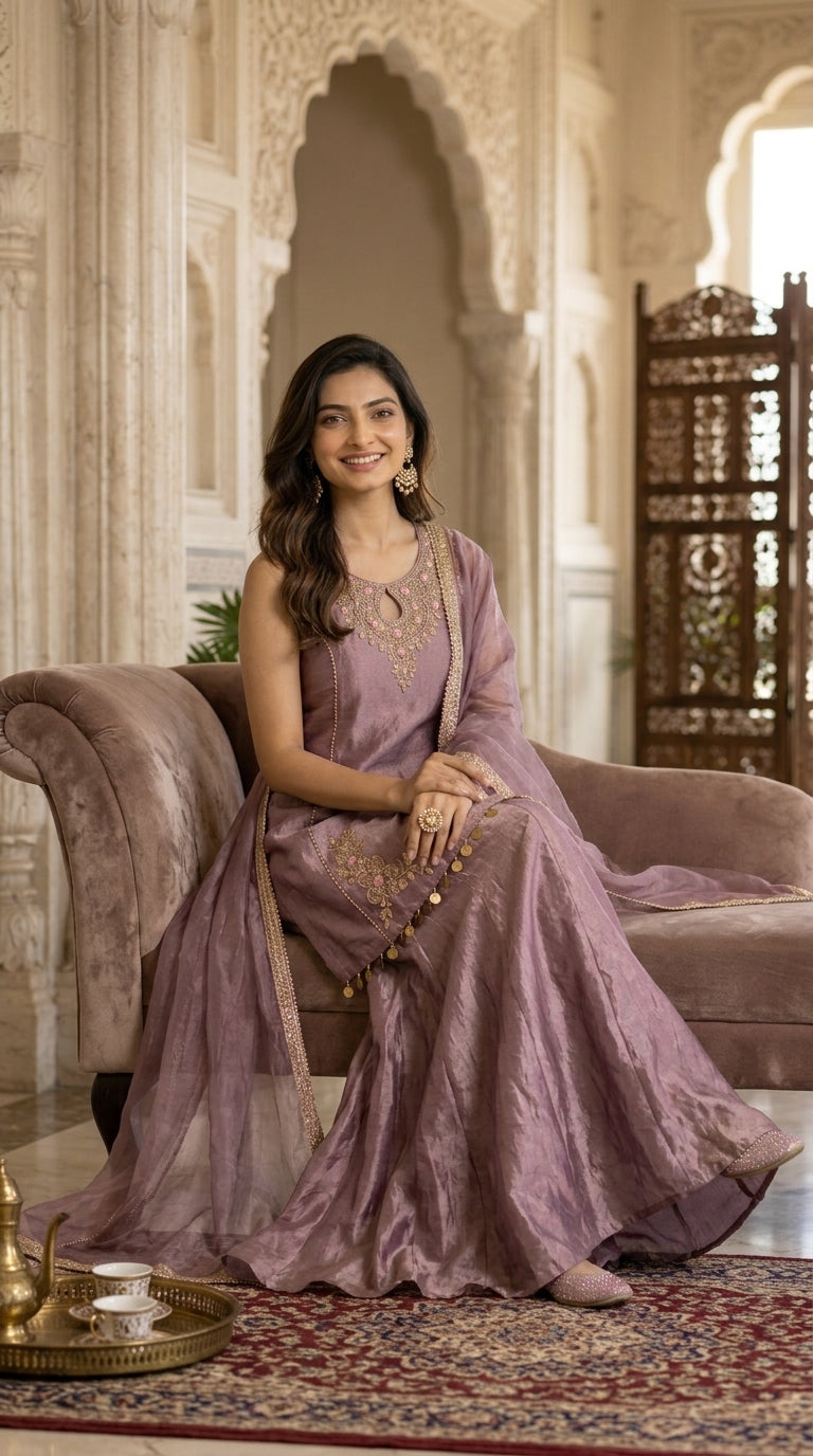 Blush Pink Crushed Tissue Sharara Suit