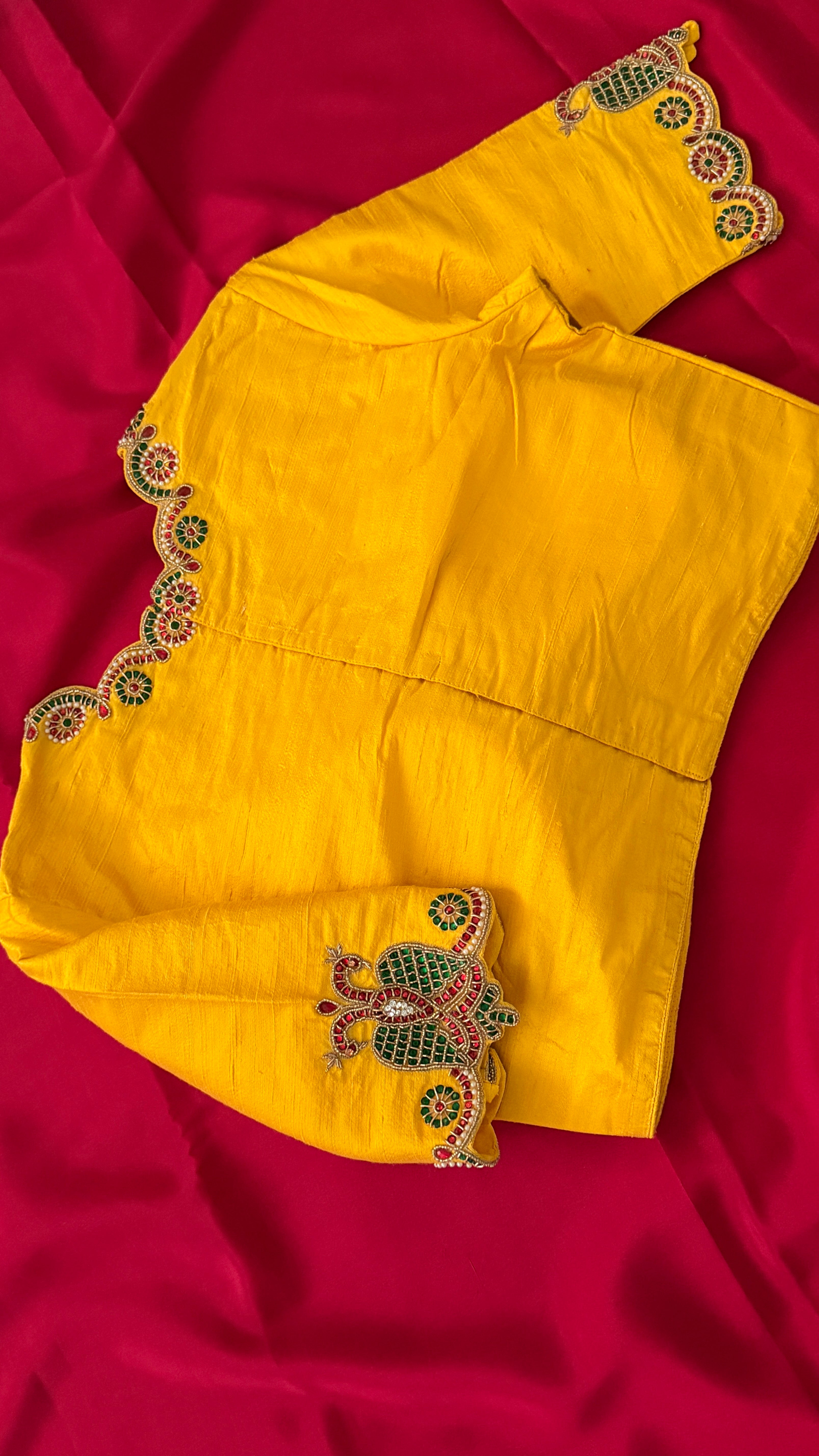 Yellow High-Neck Jewel Blouse