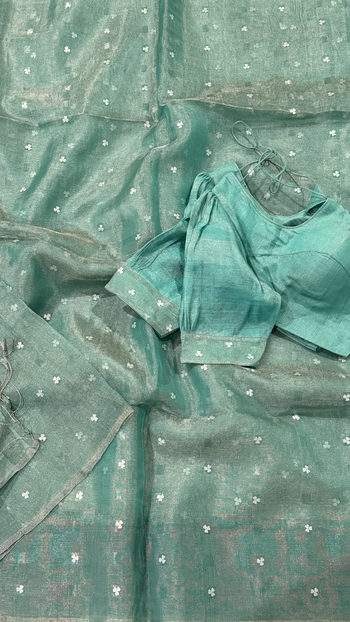 Sea Green Resham Tissue Silk Saree