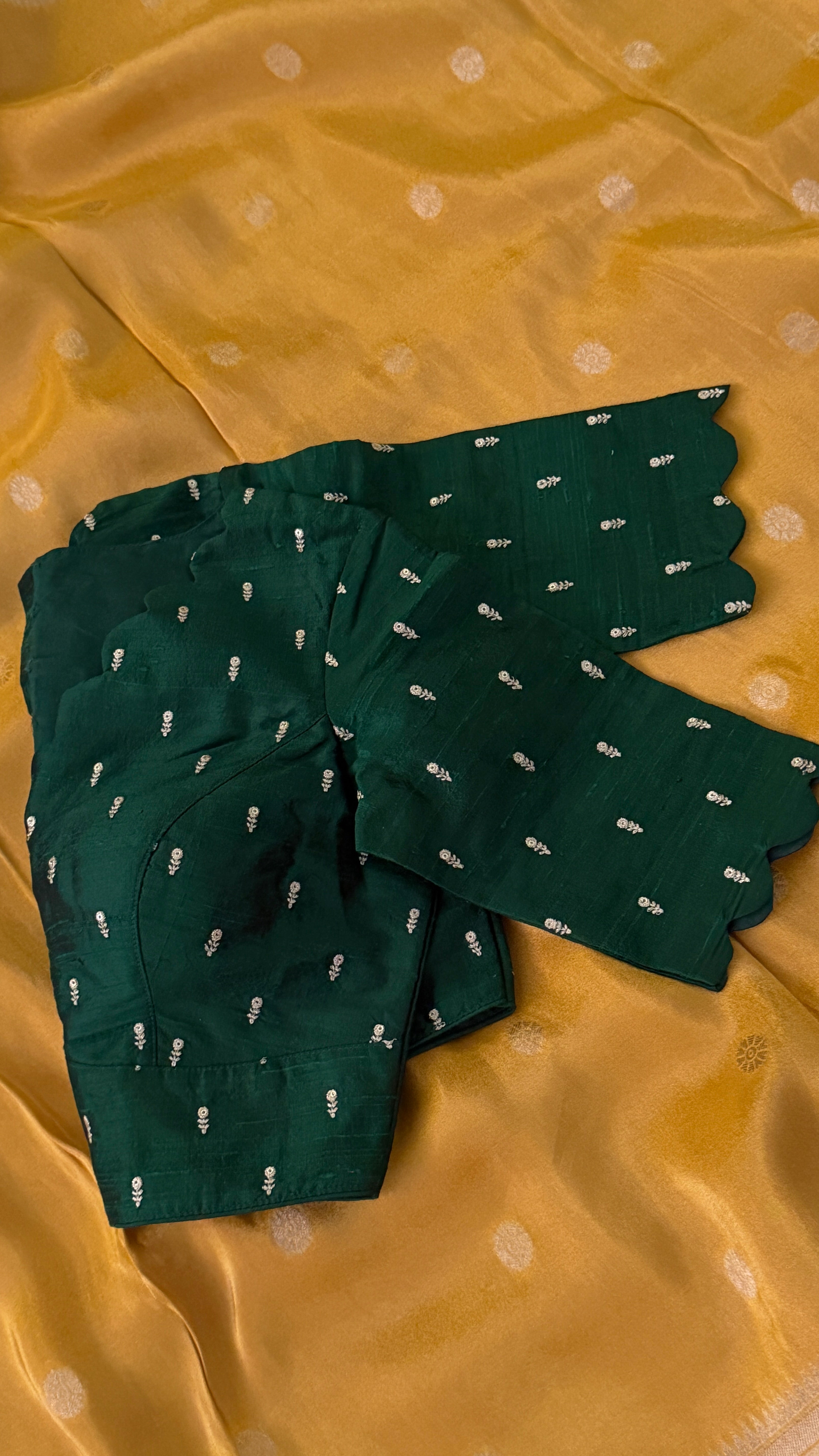Bottle Green Buti Scallop Blouse