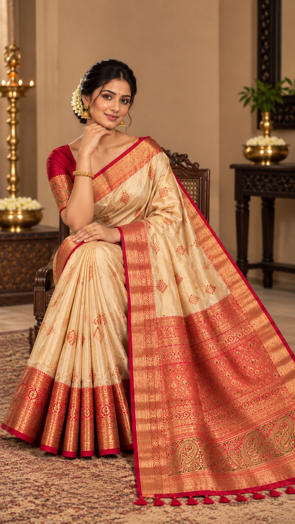 Beige Gold Kanchi Silk Saree
