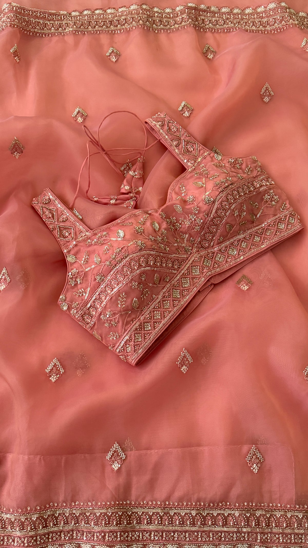 Coral Organza Fancy Saree