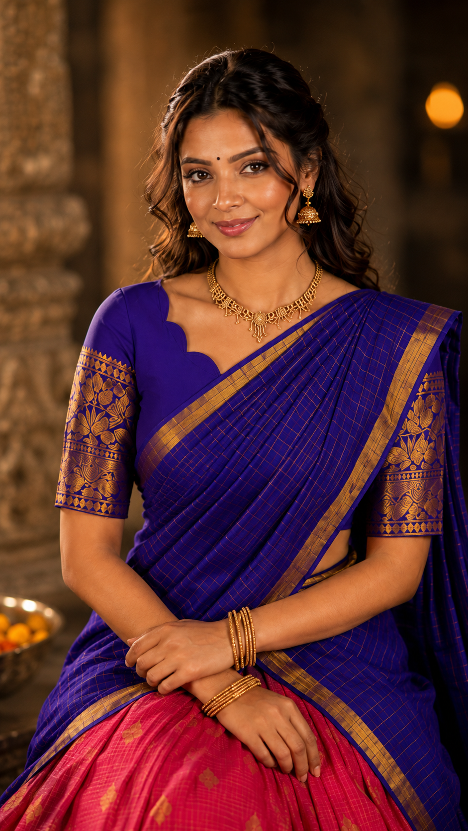 Reddish Pink Kuppadam Silk Langa Voni