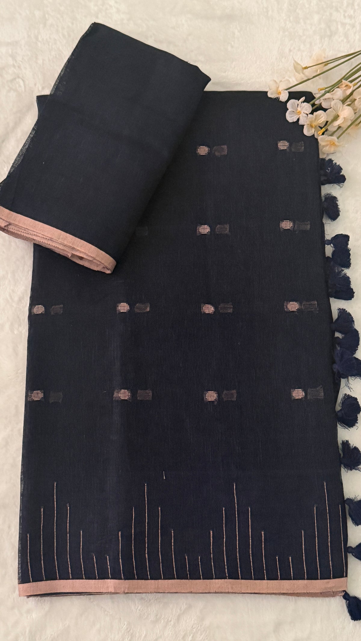 Navy Linen Saree