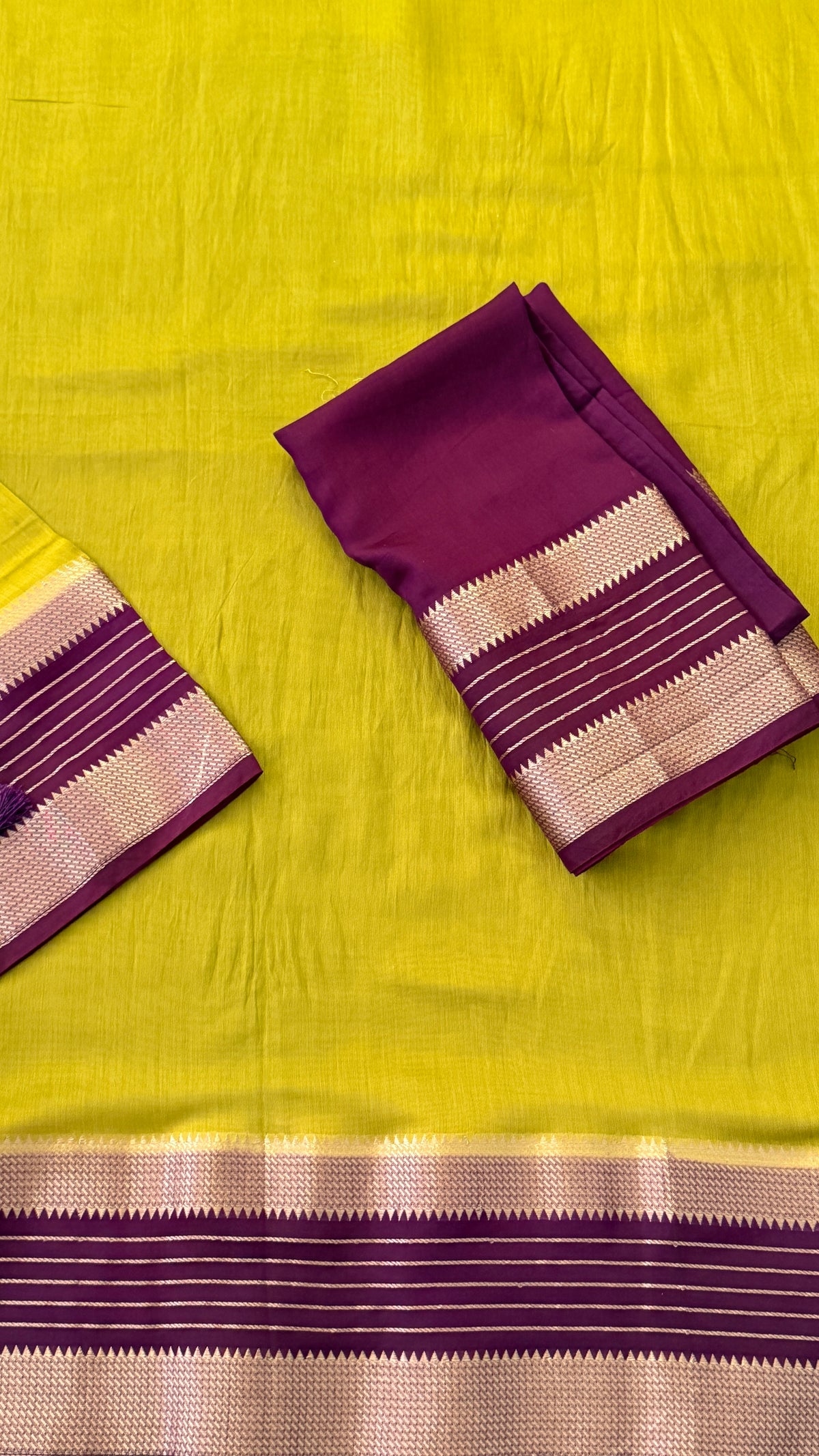 Lime- Olive Soft Cotton Saree