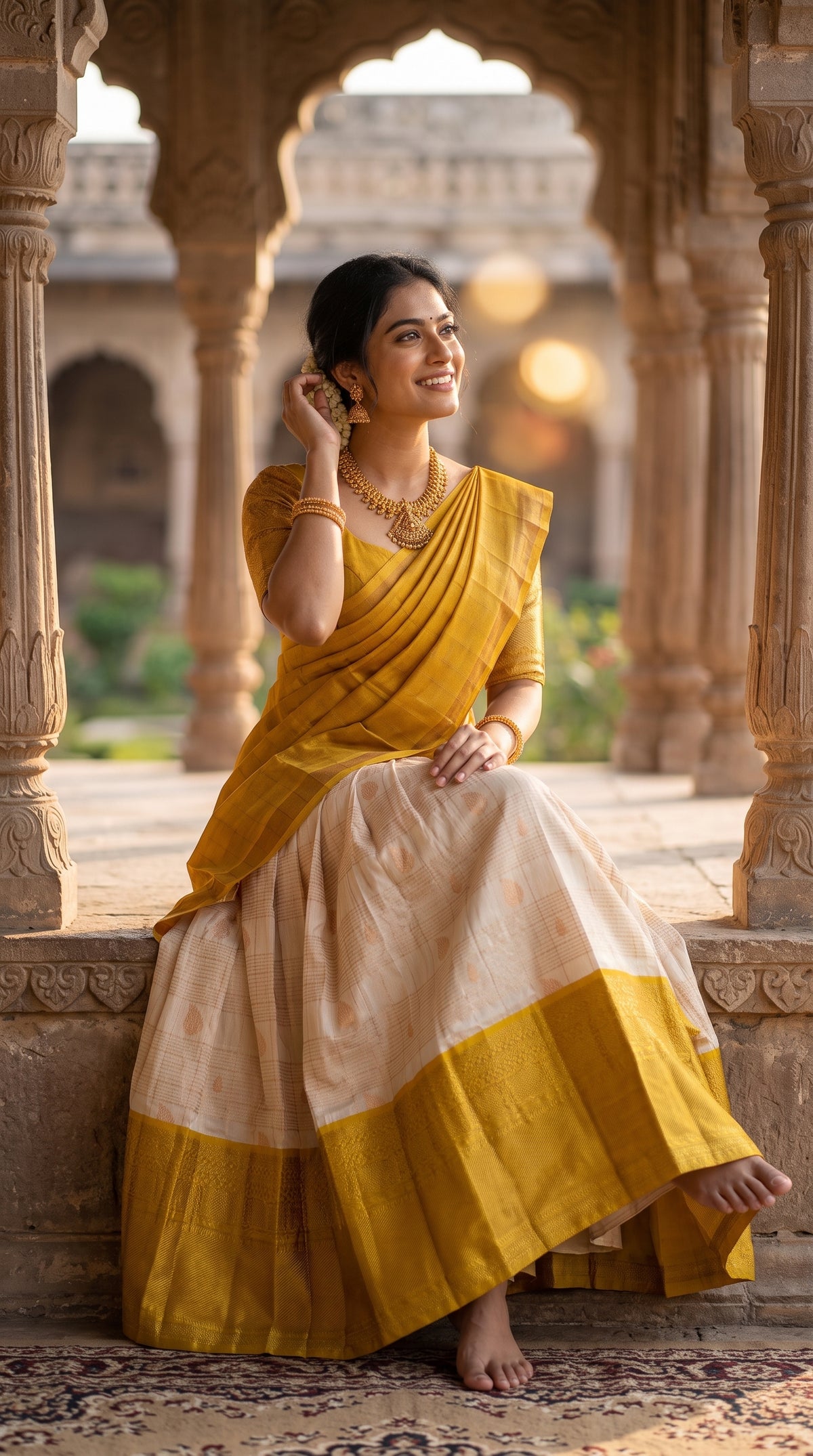 Off White Kuppadam Silk Langa Voni