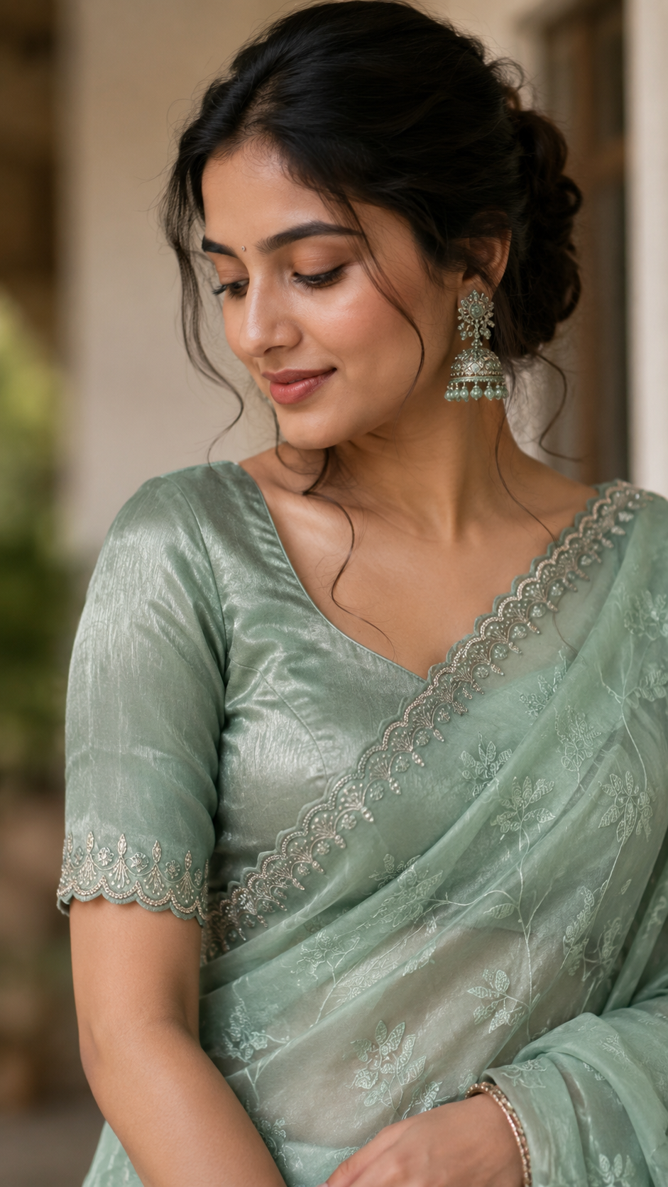 Sea Green Organza Fancy Saree