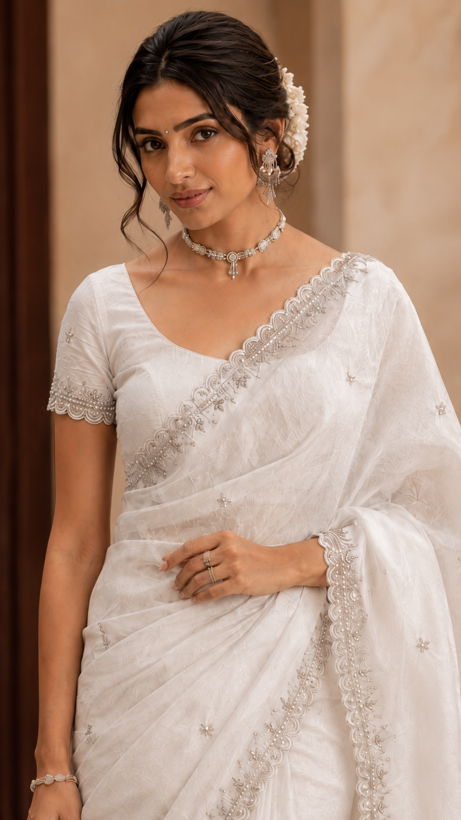 White Glass Organza Fancy Saree