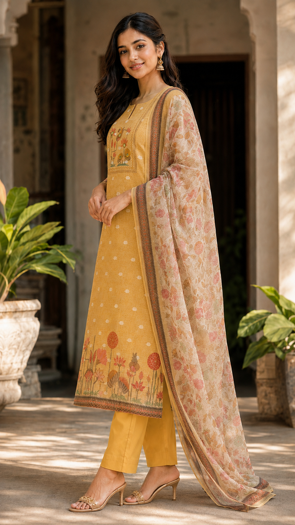 Yellow Kota Cotton Straight Cut Suit